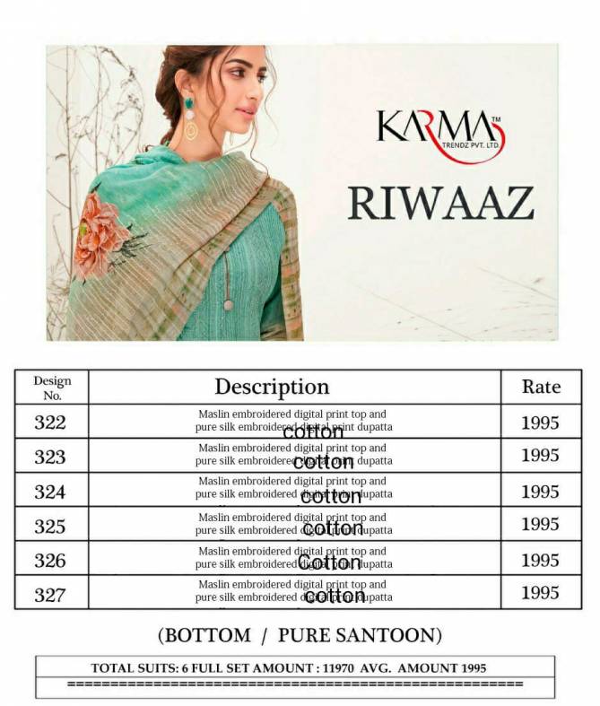 Karma Riwaaz Exclusive Maslin Embroidered Digital Printed With Pure Silk Digital Printed Dupatta 